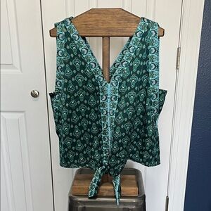 LOFT Teal and Black Patterned Tank Top